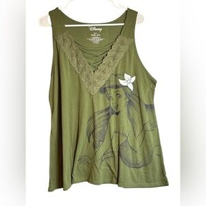 Disney Ariel Little Mermaid Lace Crisscross Tank Top Olive Green Plus Size 3X